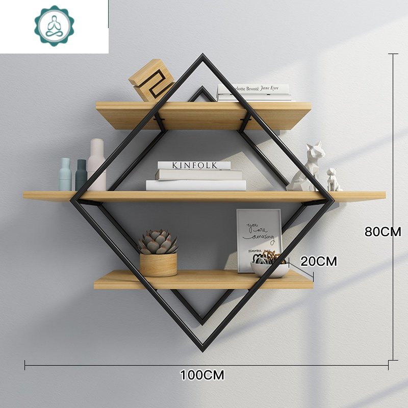 北欧铁艺墙上置物架免打孔电视墙装饰壁挂隔板客厅卧室墙上书架子 封后 100x20x80橡胶木色