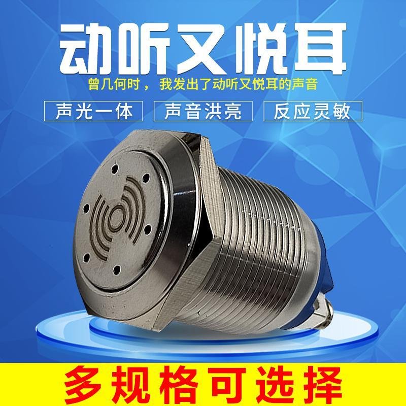 闪电客16/19/22mm金属脉冲带LED灯闪光蜂鸣器两只螺丝脚5V12V24V红色 长款16mm断续12v_5_304