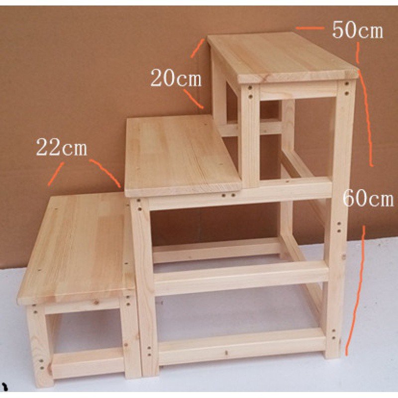 纯实木活动楼梯 梯子 梯凳 家用三步 四步/五步梯子爬梯 三维工匠 60cm高三步碳化色