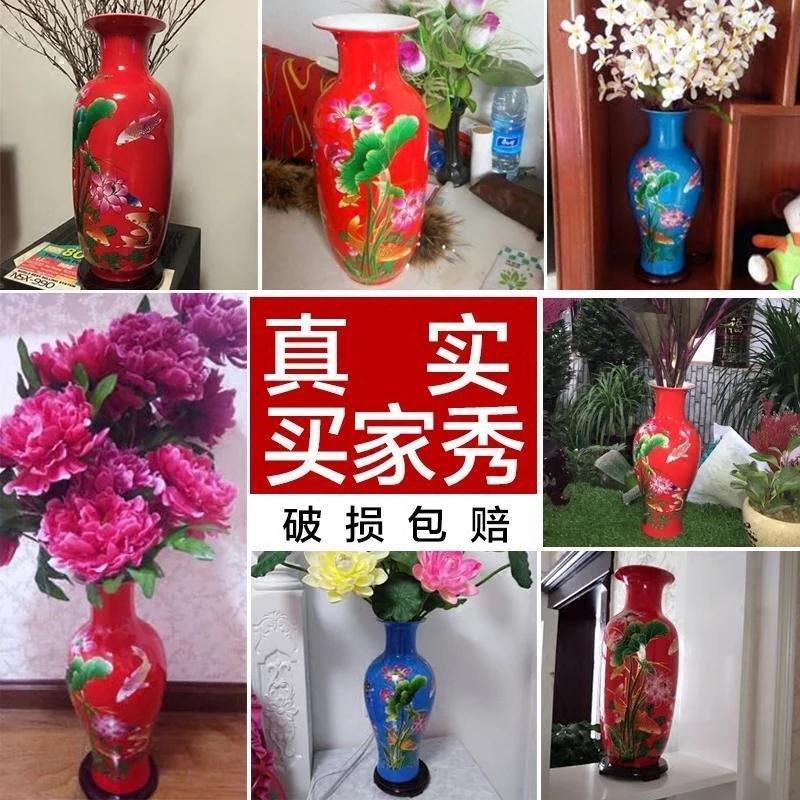 红色荷花瓶景德镇陶瓷摆件百合花瓶客厅插花花器瓷瓶现代家居装饰_109