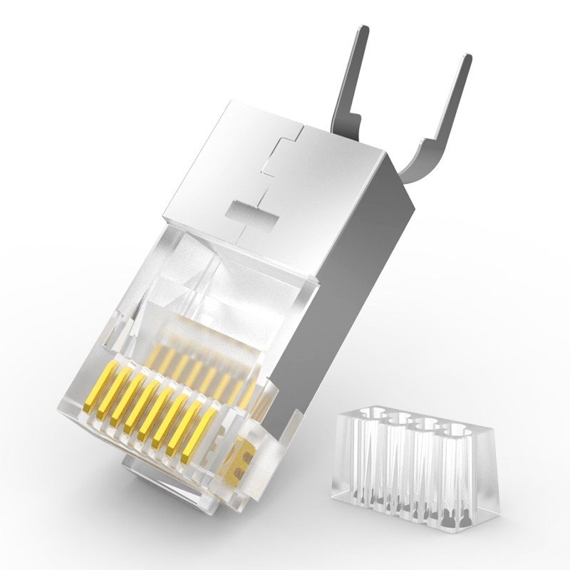 Choseal/秋叶原 六类水晶头屏蔽型RJ45千兆网线纯铜镀金接头