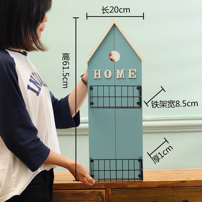 地中海风格墙饰置物架创意家居壁挂客厅墙面墙上软装饰品墙壁挂饰 绿色双层收纳篮