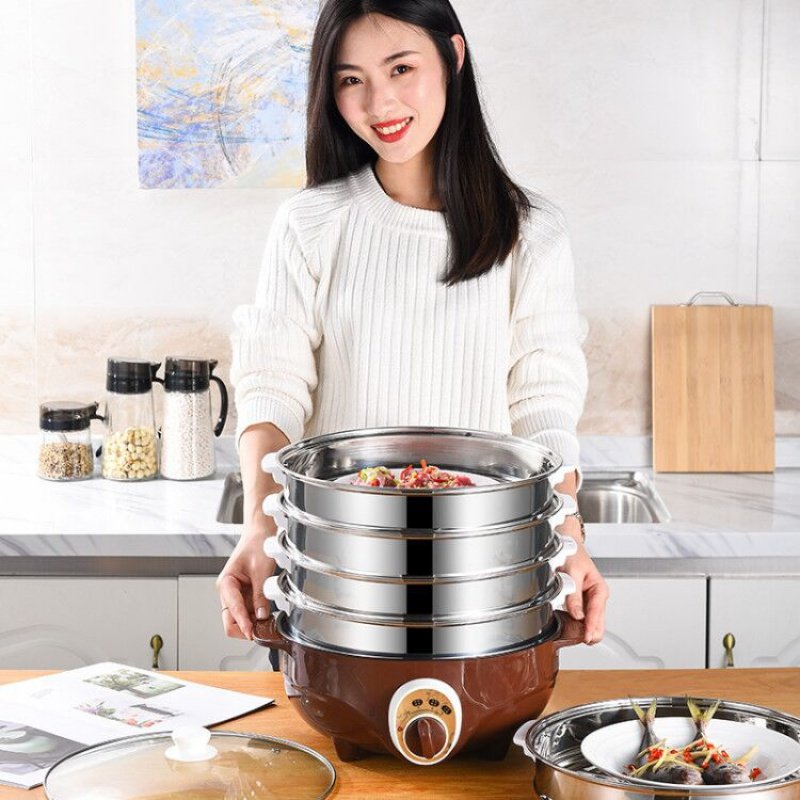 可以炒菜电蒸锅时光旧巷蒸馒头家用多功能自动断电多层不锈钢电蒸笼蒸