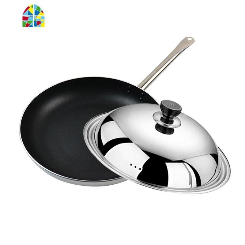 加厚煎包锅商用 平底大锅贴专用锅煎锅酒店不粘平底商用锅生煎锅 feng