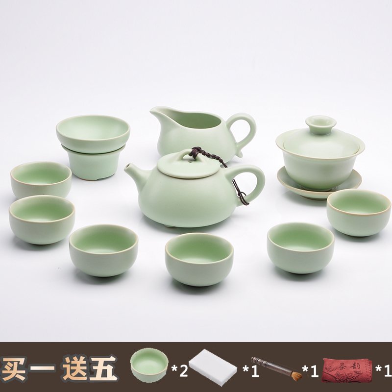 YUNHAN 韵涵 汝窑茶具套装开片整套功夫茶具陶瓷汝瓷茶具套装汝瓷开片茶壶茶杯陶瓷茶漏整套 汝窑茶具款式四