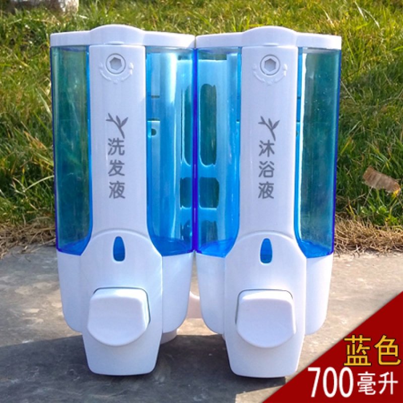 实用创意酒店宾馆带锁壁挂皂液器洗发水瓶沐浴露盒子CIAA洗手间皂液盒 蓝色双头打标