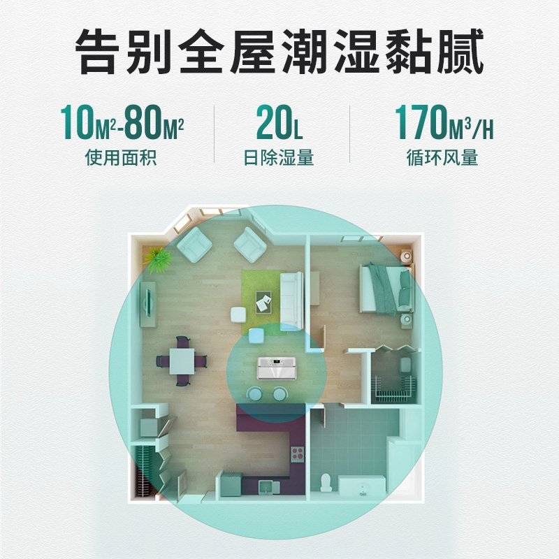 TCL除湿机家用智能卧室抽湿机别墅地下室干衣干燥机DEWA20E(k34)