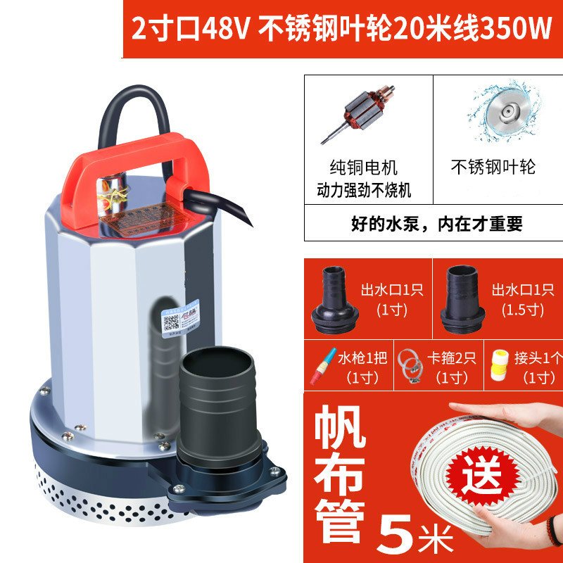 闪电客直流潜水泵电瓶电动车家用农用抽水机12V24v48V60V水井抽水泵伏 1寸不锈钢轮10米线300W4860V通用