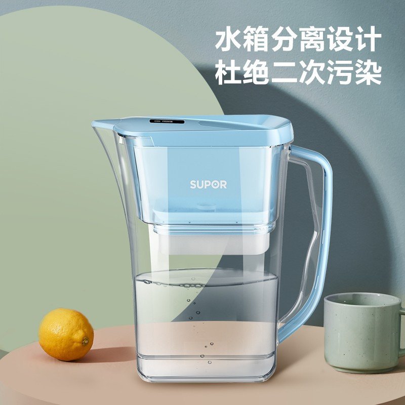 苏泊尔（SUPOR）净水壶 过滤净水器 家用滤水壶 自来水过滤器净水壶 J-UF01（蓝色）一壶六芯