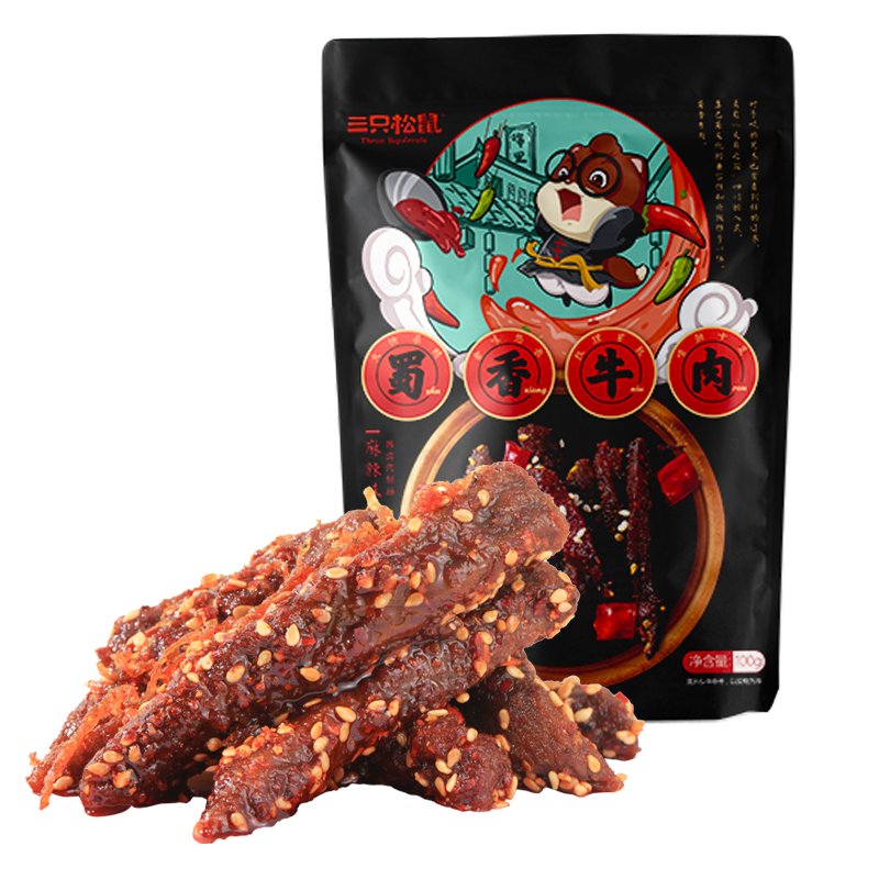 【三只松鼠_蜀香牛肉100g】休闲零食小吃肉脯特产牛肉干美食藤椒味