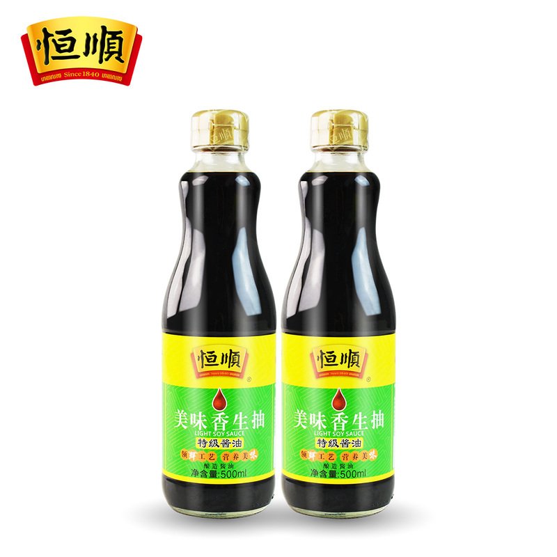 恒顺酱油 美味香生抽500ml*2瓶 酿造酱油 调味品汁 非转基因大豆