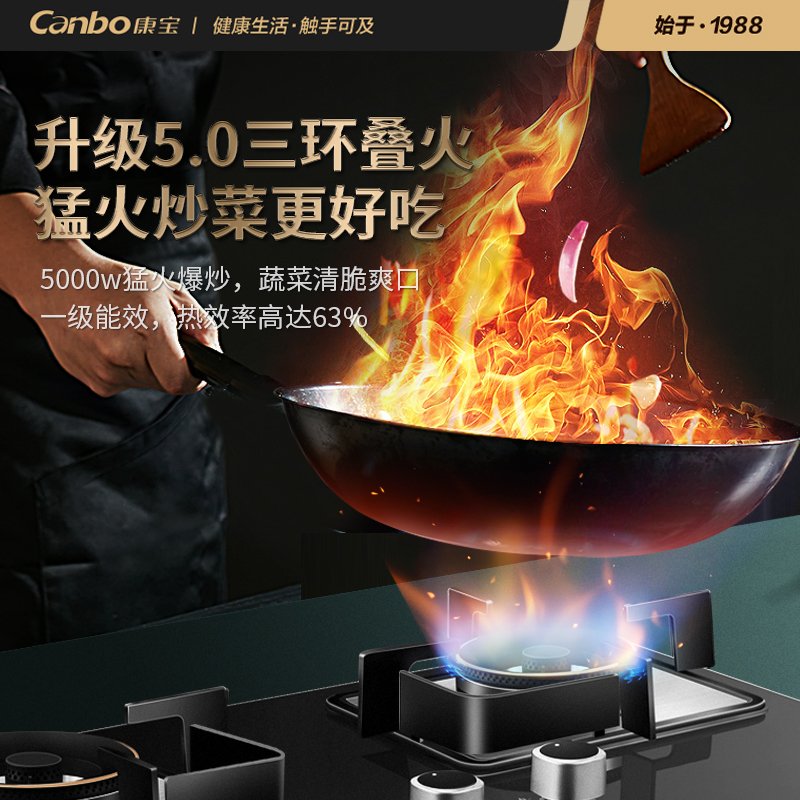 康宝（Canbo）燃气灶双灶 嵌入式 家用 大火力 厨房灶具 煤气灶 镶嵌式猛火灶 玻璃面板一级能效 【4.5-5.0k