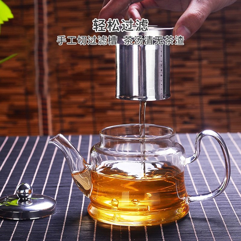 煮茶器煮茶壶玻璃家用烧水壶小型电热炉泡茶壶玻璃煮蒸电陶炉茶具 小胖煮茶壶650ML+电热炉+4个150ML茶杯_478