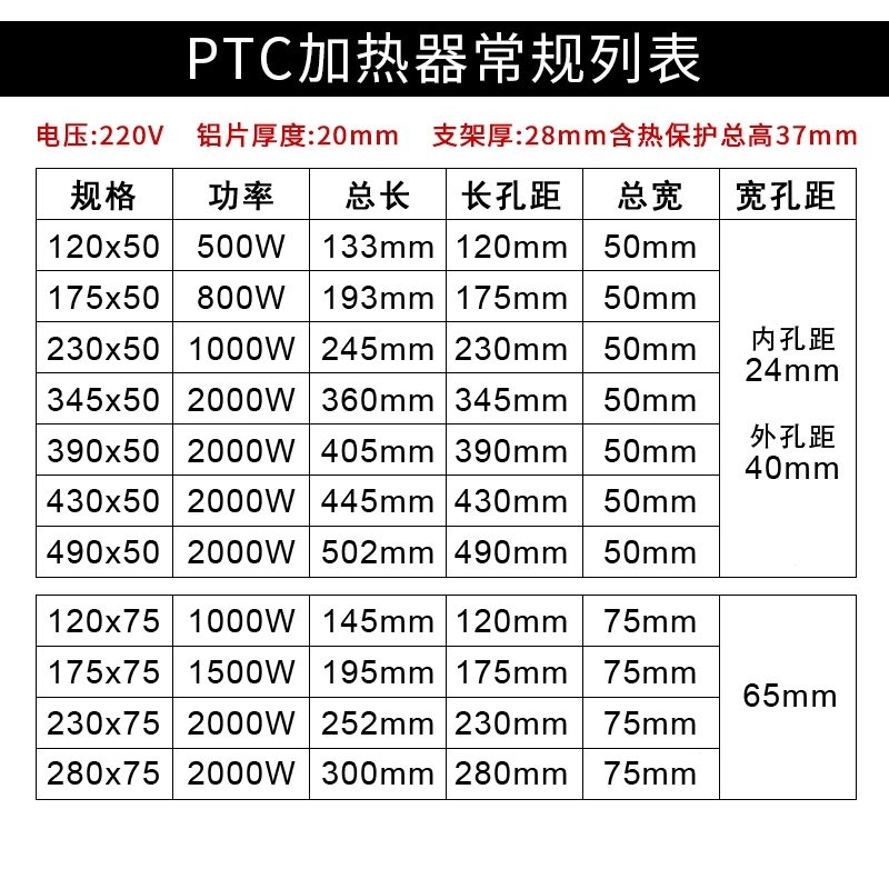 PTC空气加热器大功率恒温陶瓷发热片阿斯卡利220V管道加热除湿热风电热器ggg(dd0)_8