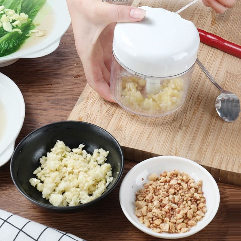 厨房蒜泥小型宝宝辅食机搅碎压烘焙精灵捣蒜器手动打绞肉机姜末蒜泥器 小型料理器2个装+2个装刀片