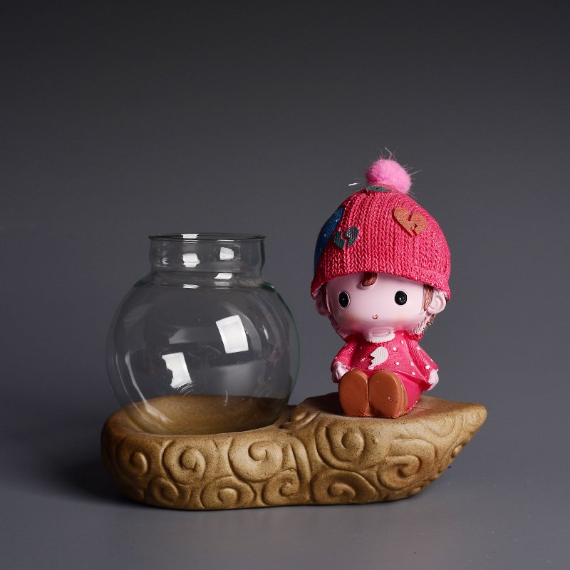 桌面可爱水培玻璃花瓶水养植物绿萝铜钱容器透明小号办公室摆件