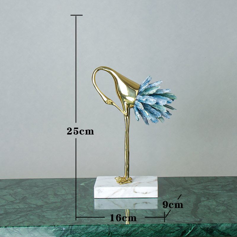轻奢摆件现代水晶仙鹤新中式家居装饰品客厅玄关电视柜样板房摆设 嵌蓝水晶+大理石仙鹤L16W9H25_117