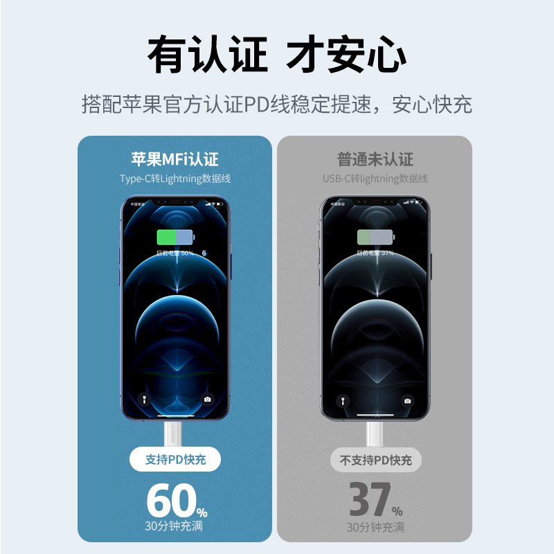 绿联PD18W快充套装 适用于iphone12x/11手机充电线器mfi认证typec转lighting数据线充电头