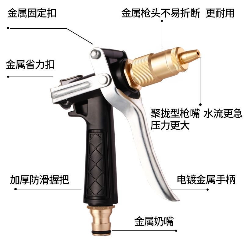 高压洗车水水抢神器家用伸缩水管喷头接自来水强力加压刷申缩管 金属水枪一把