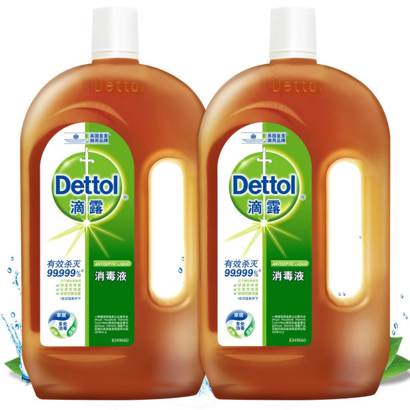 滴露(Dettol)消毒液1.15L+1.15L组合装家居清洁杀菌抑菌对氯间二甲苯酚衣物除菌地板浴室皮肤伤口宠物洗衣