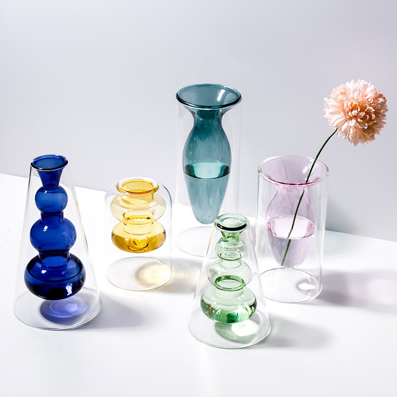 花瓶摆件客厅插花玻璃透明北欧欧式餐桌花器ins风装饰创意轻奢 孔雀蓝