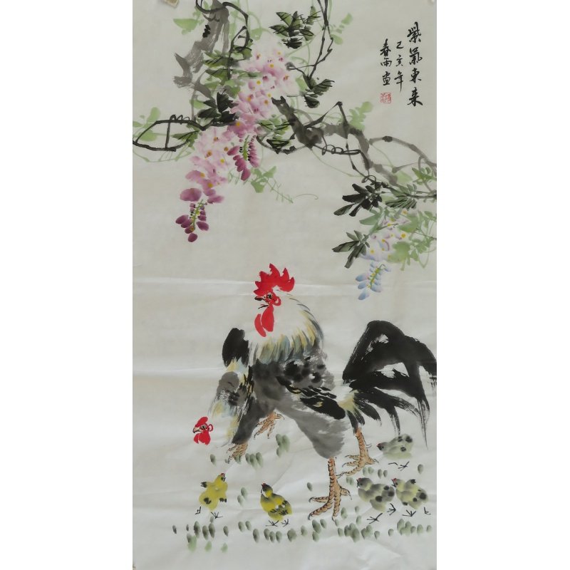 手绘国画作品米魁荷花三尺斗方水墨花鸟牡丹画客厅字画装饰画E-7 三尺9号约50x100厘米 宣纸画芯单幅-手绘