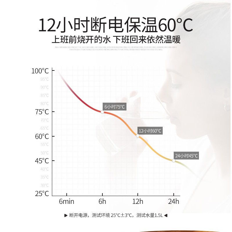 真空电热水壶时光旧巷家用全自动烧水保温恒温 靛蓝