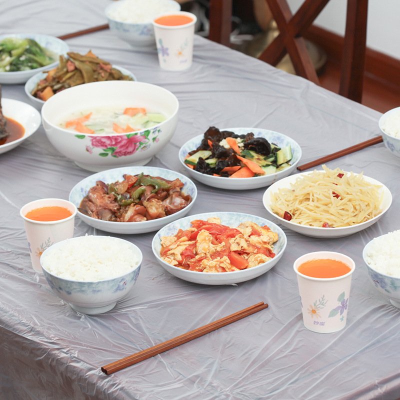 妙洁一次性桌布加厚圆桌长方形薄膜塑料餐布台布派对家用野餐婚庆 红色中号160*160cm*10张