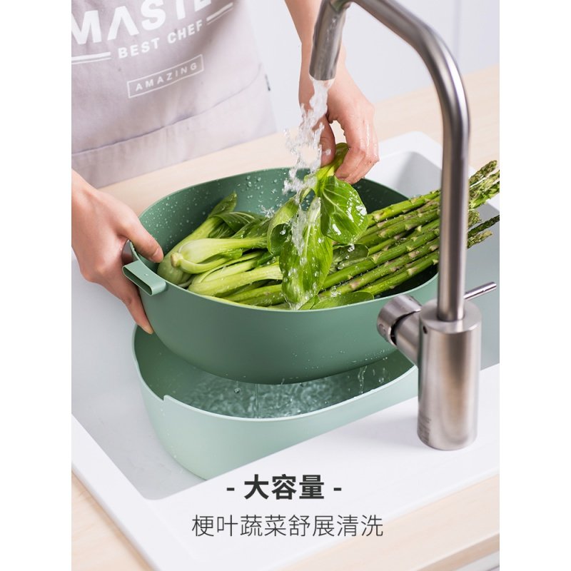 家用洗菜盆双层沥水篮洗水果洗菜塑料菜篮厨房现代客厅创意水果盘 o派深红色收藏加购优先发货_451