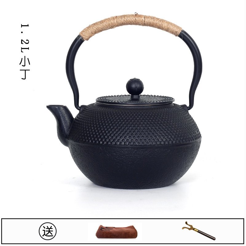 3L大容量铁壶铸铁茶壶纯手工生铁壶日本南部烧水煮茶壶日式茶具 1.2L粒子3件套