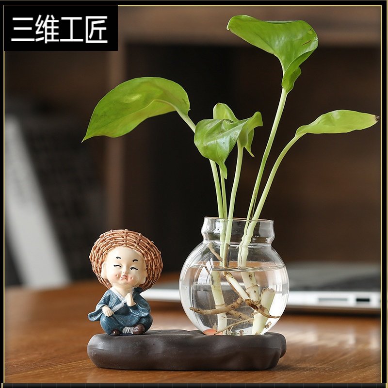 绿萝水培花盆器皿花瓶透明玻璃插花创意水养植物花器客厅装饰摆件 三维工匠 特价-不动 中等765KX6