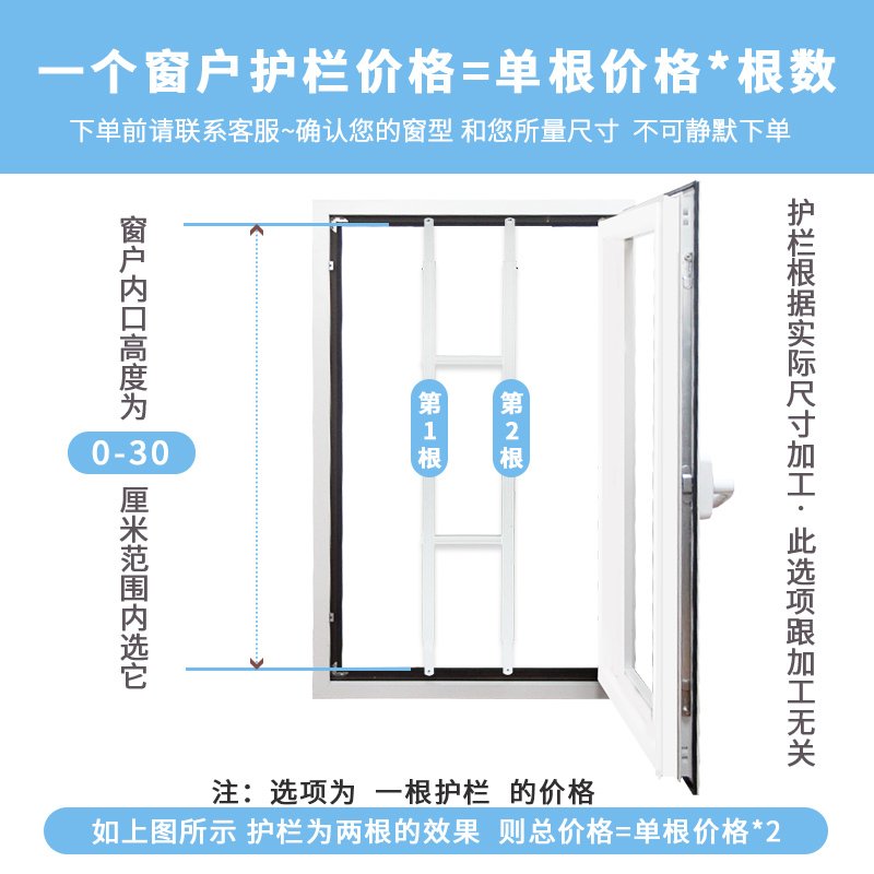 闪电客窗户防护栏免打孔儿童安全防坠落窗栏杆外开窗高层飘窗隐形防盗网 1根内口高度30cm内