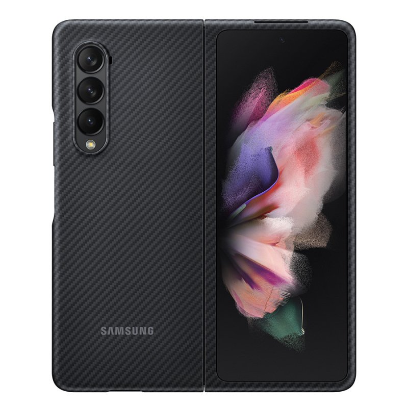 三星 Galaxy Z Fold3 5G原装手机壳W2022 W22 F9260折叠屏保护套 芳纶纤维保护壳 黑色