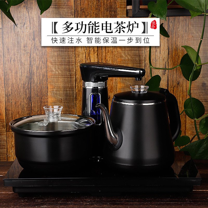 家用全自动上水壶智能加热煮茶器套装双层包胶双锅电热烧水壶 黑色