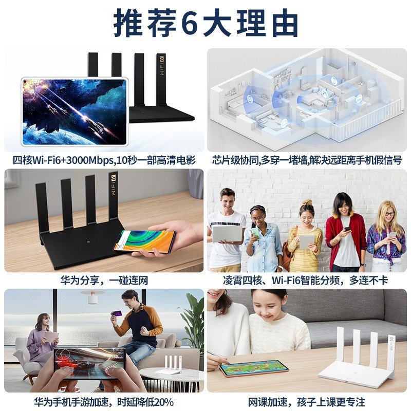 华为AX3PRO 千兆路由器四核wifi6全千兆端口家用无线WiFi高速穿墙双频光纤大户型智能5G路由5g无线千兆端口