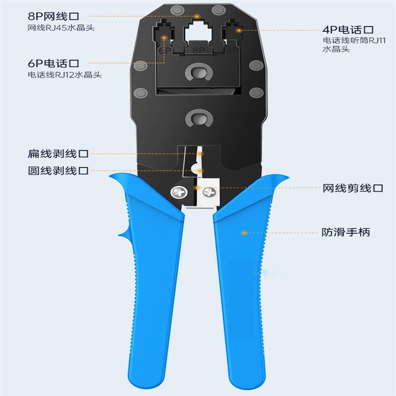 网线钳套装藤印象家用多功能五类六类七类专业级压线钳接头钳网络夹线工具钳子宽带(Jtc)_3