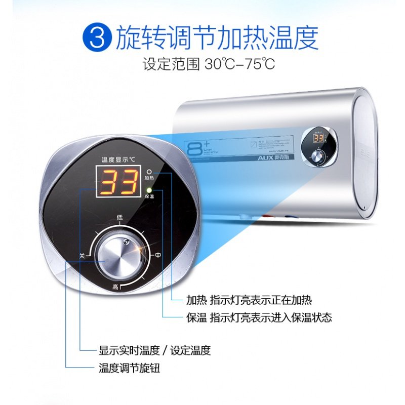 SMS-60DB06电热水器储水式家用扁桶超薄60升L卫生间 哑光白