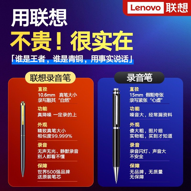 联想(Lenovo)笔形录音笔B628 32G智能专业微型高清远距降噪便携