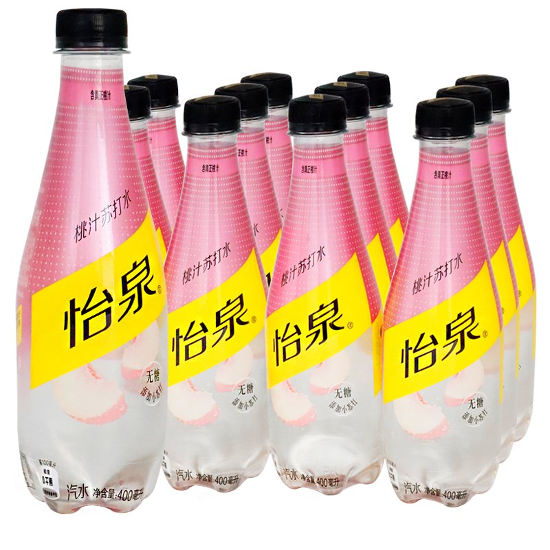 怡泉桃汁苏打水400ml*12瓶无糖气泡水含真正桃汁苦柠味 0糖0卡0脂