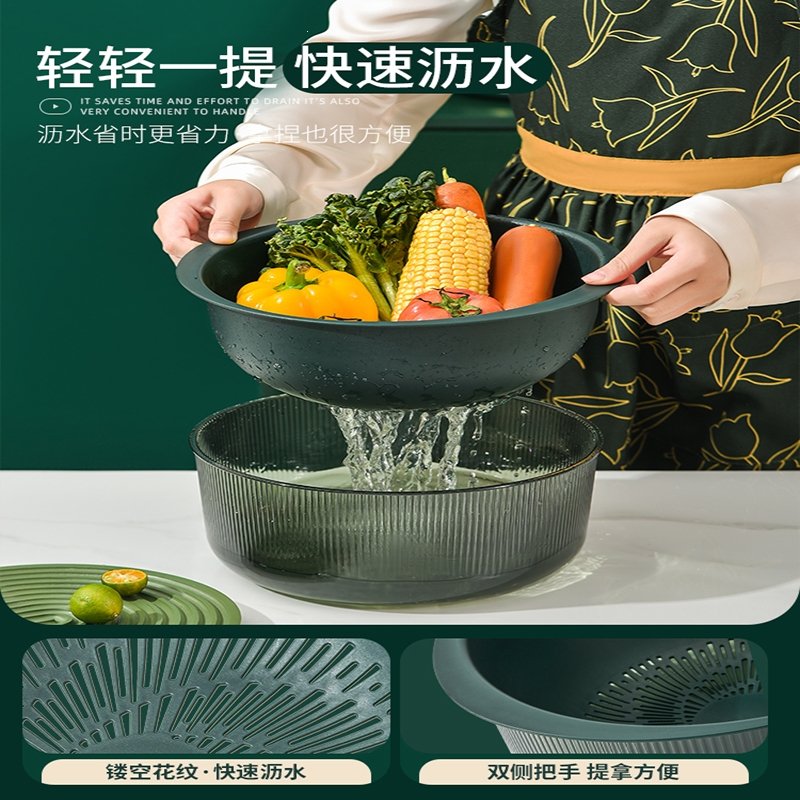 轻奢条纹沥水篮水果盘洗菜盆厨房用品家用滤水篮金铂喜菜篮子淘菜北欧风(hQJ)_3