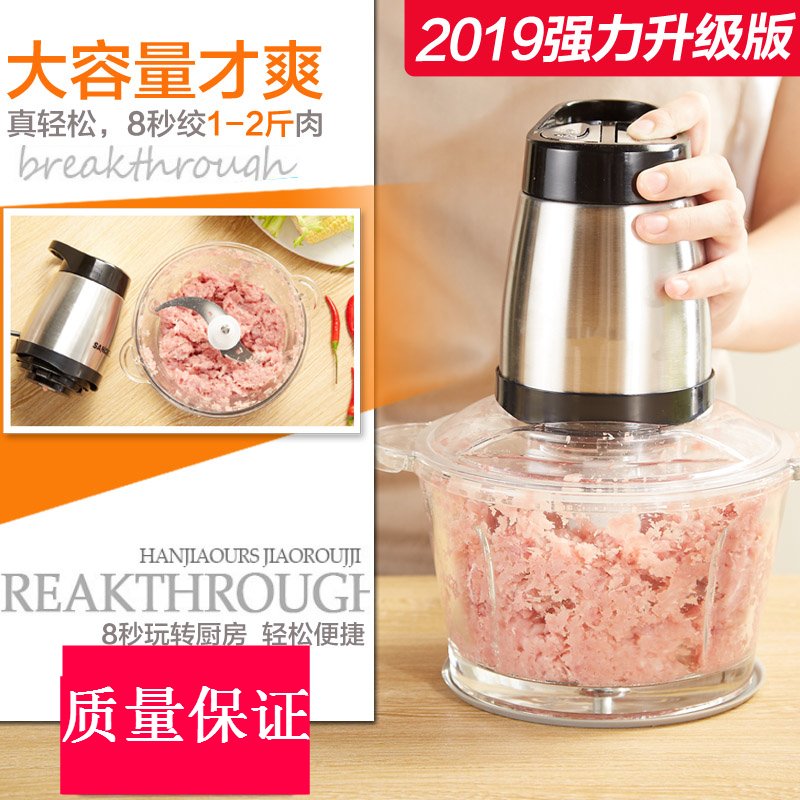 绞肉机家用电动不锈钢馅菜打料理搅拌蒜蓉蒜泥器小型碎肉机 银色【双碗】【2套刀】