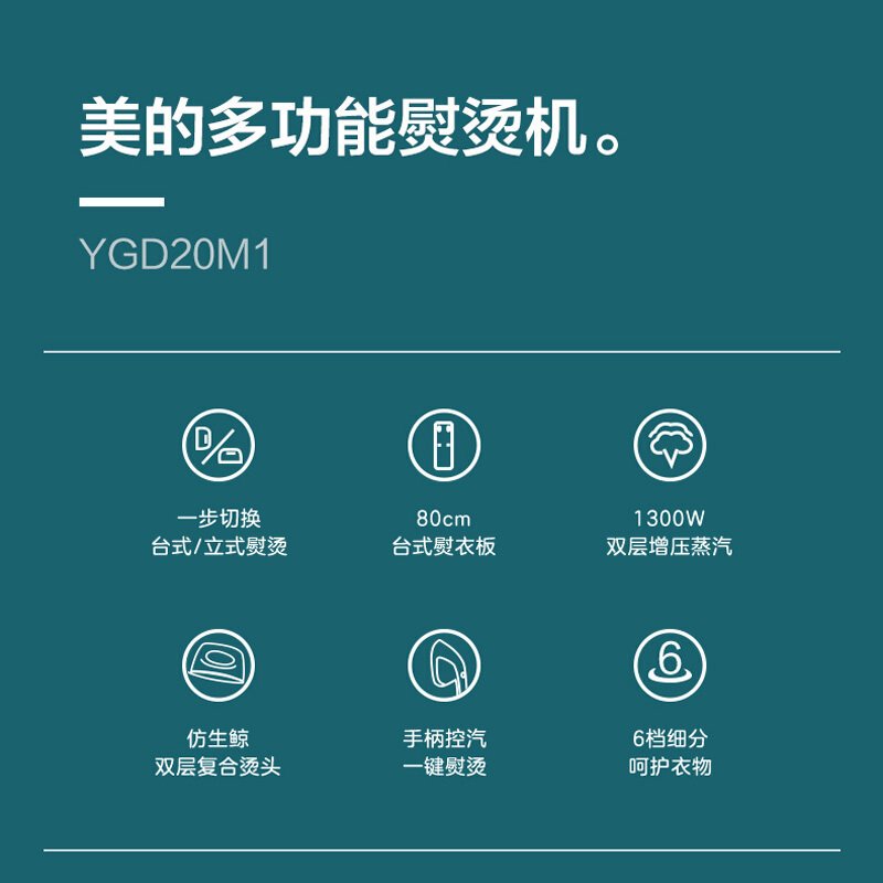 美的(Midea) 挂烫机 YGD20M1家用熨斗双层增压蒸汽双层复合烫头台式/立式熨烫挂烫机 手持熨烫机加长熨板电熨斗