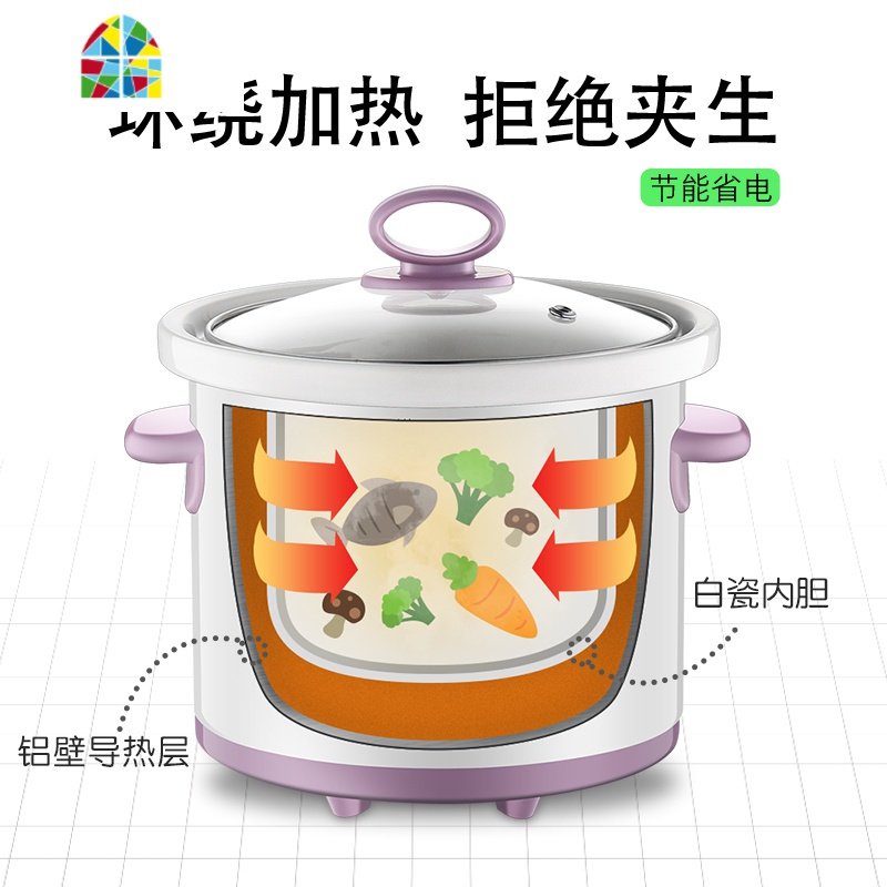 bb锅粥锅 婴儿宝宝煮粥煲 小炖锅电煲粥锅全自动迷你家用辅食陶瓷 FENGHOU 0.7L手动款-1个宝宝用