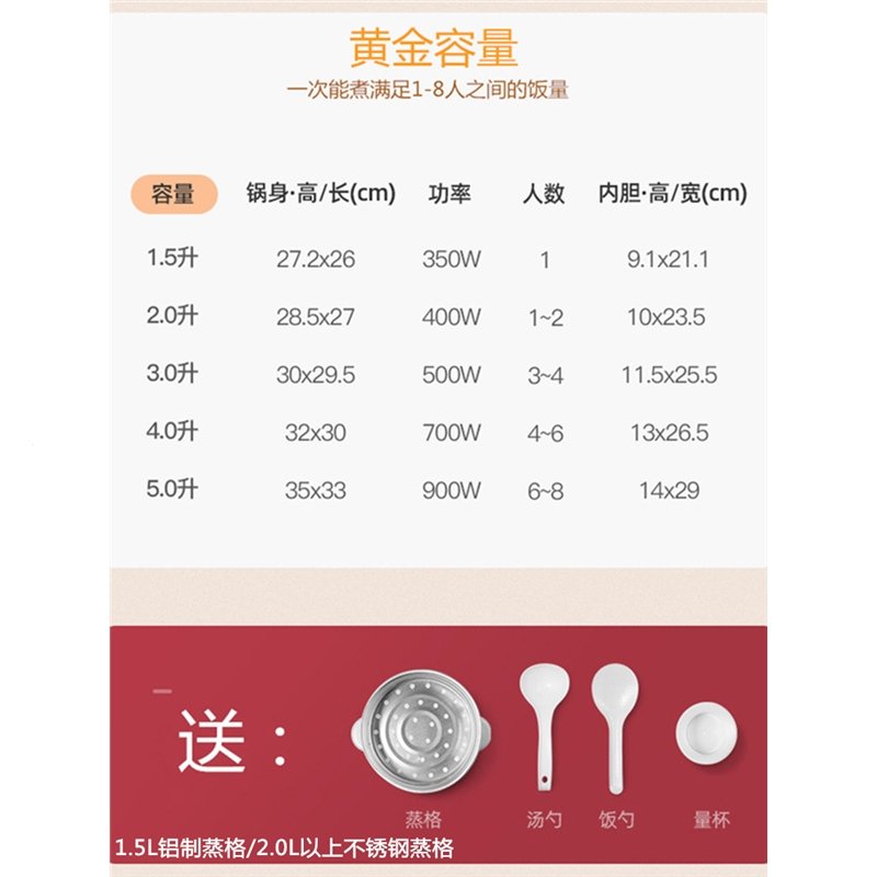 电饭煲饭锅家用1小型2老式3黄金蛋5L多功能半球4单人一6宝宝8蒸米饭(fTQ)_2