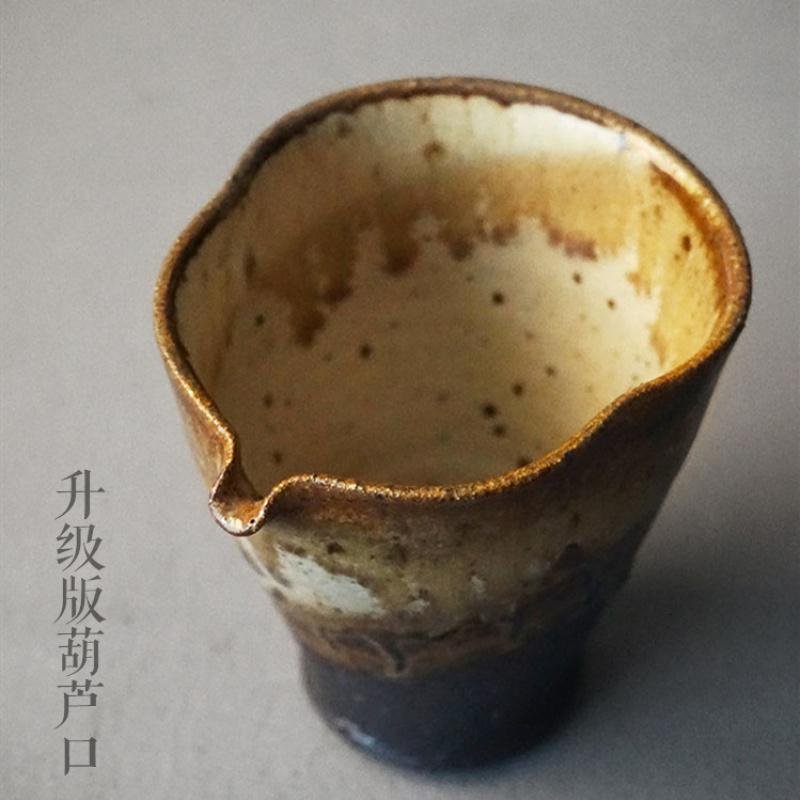 纯手工原矿粗陶手抓陶瓷宽口柴烧窑变公道杯手工拉胚功夫茶具_237