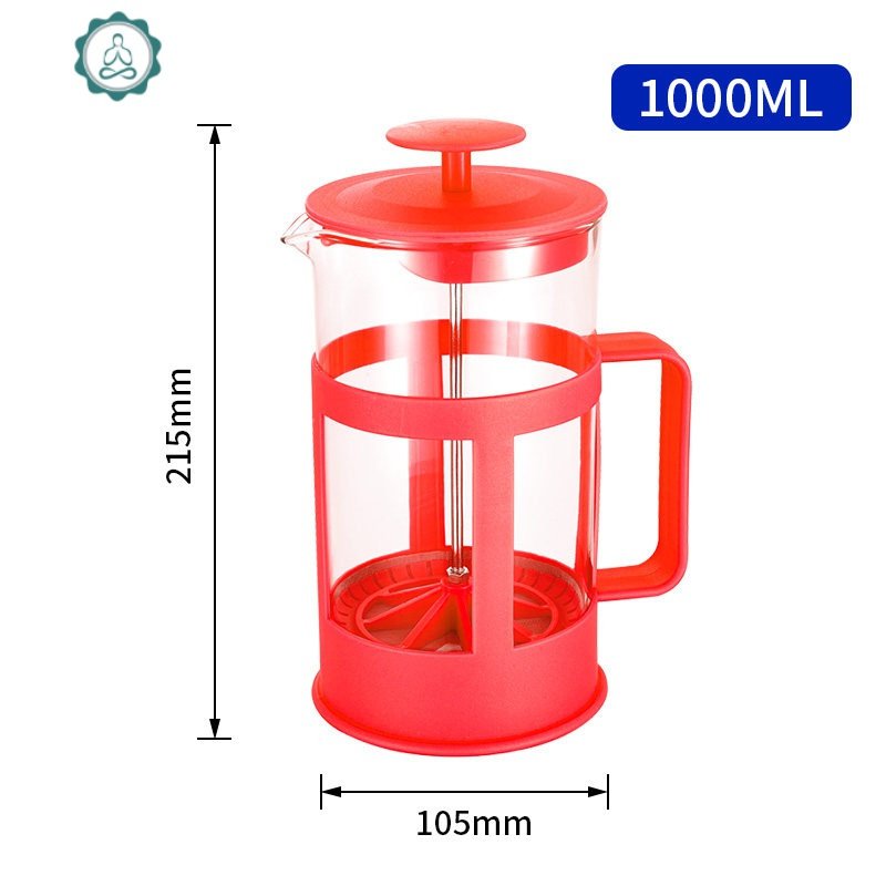 法压壶手冲咖啡壶套装煮滤式打奶泡过滤器家用冲茶杯法式咖啡器具 封后 P003红色1000ml塑胶手柄(送量勺，刷子)