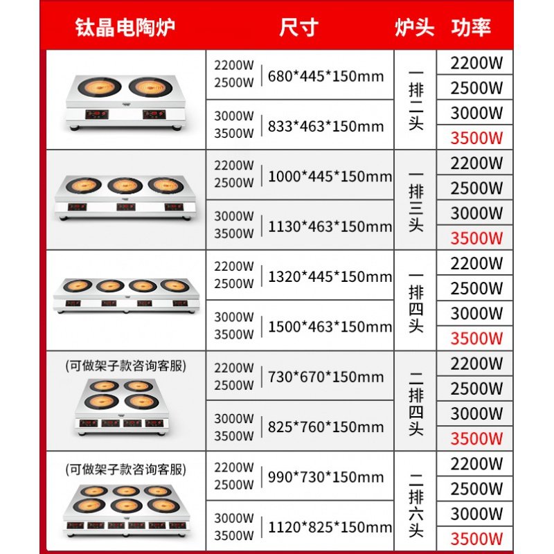 商用电陶炉电磁炉多眼多头大功率煲仔炉四六头锡纸花甲火锅 六头电陶炉(钛晶)3500W