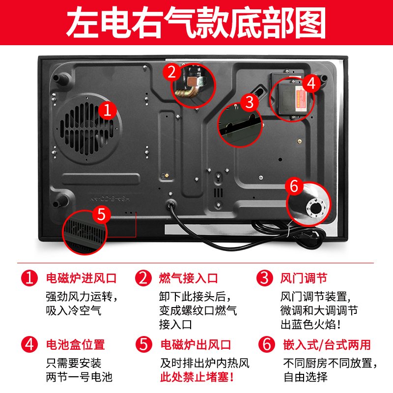 黑狗（HEIGOO）防干烧气电气两用灶嵌入式电磁炉二合一体天然气液化气燃气灶一气一电双灶 左电右气 瓶装液化气20Y