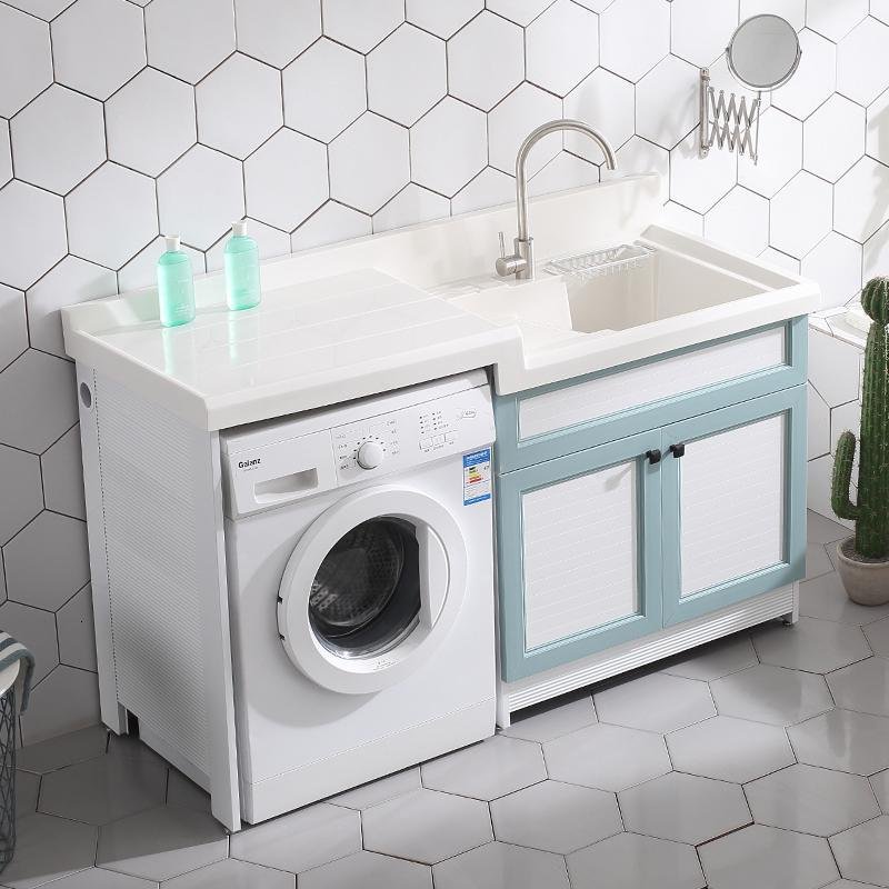 定制切角太空铝洗衣机柜闪电客带搓板一体式定制洗衣机柜阳台台盆卫生