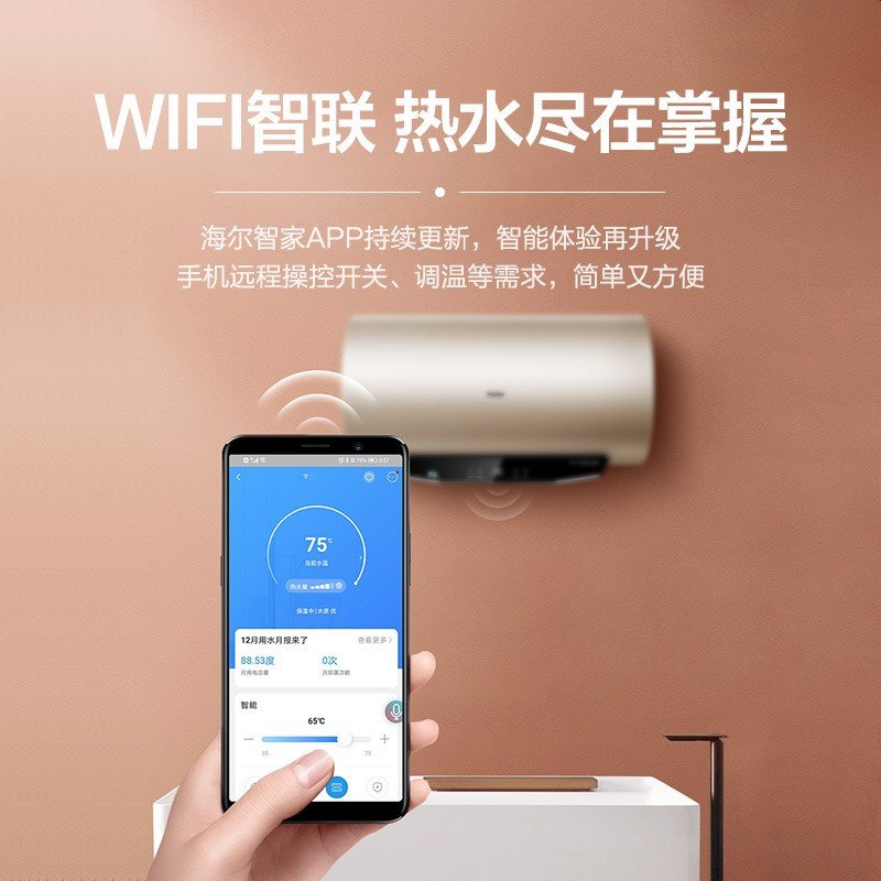 海尔（Haier）安心浴60升电热水器 2200W速热一级能效WIFI智控智能休眠节能80%热水输出率家用EC6001a